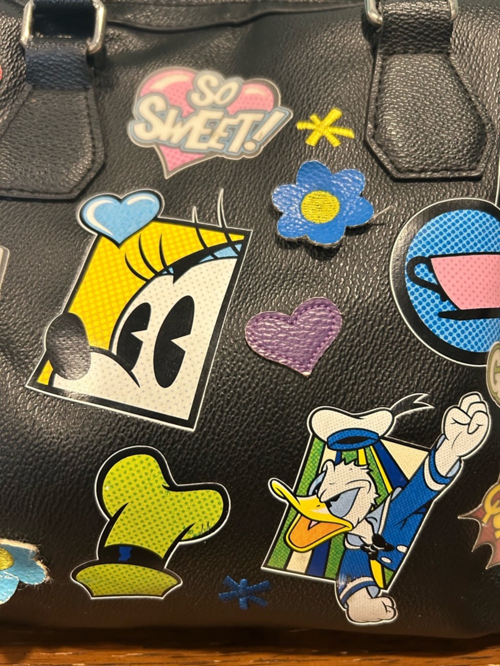 Disney Parks Mickey & Friends Comic Patch Satchel Bag - Black - Picture 3 of 14